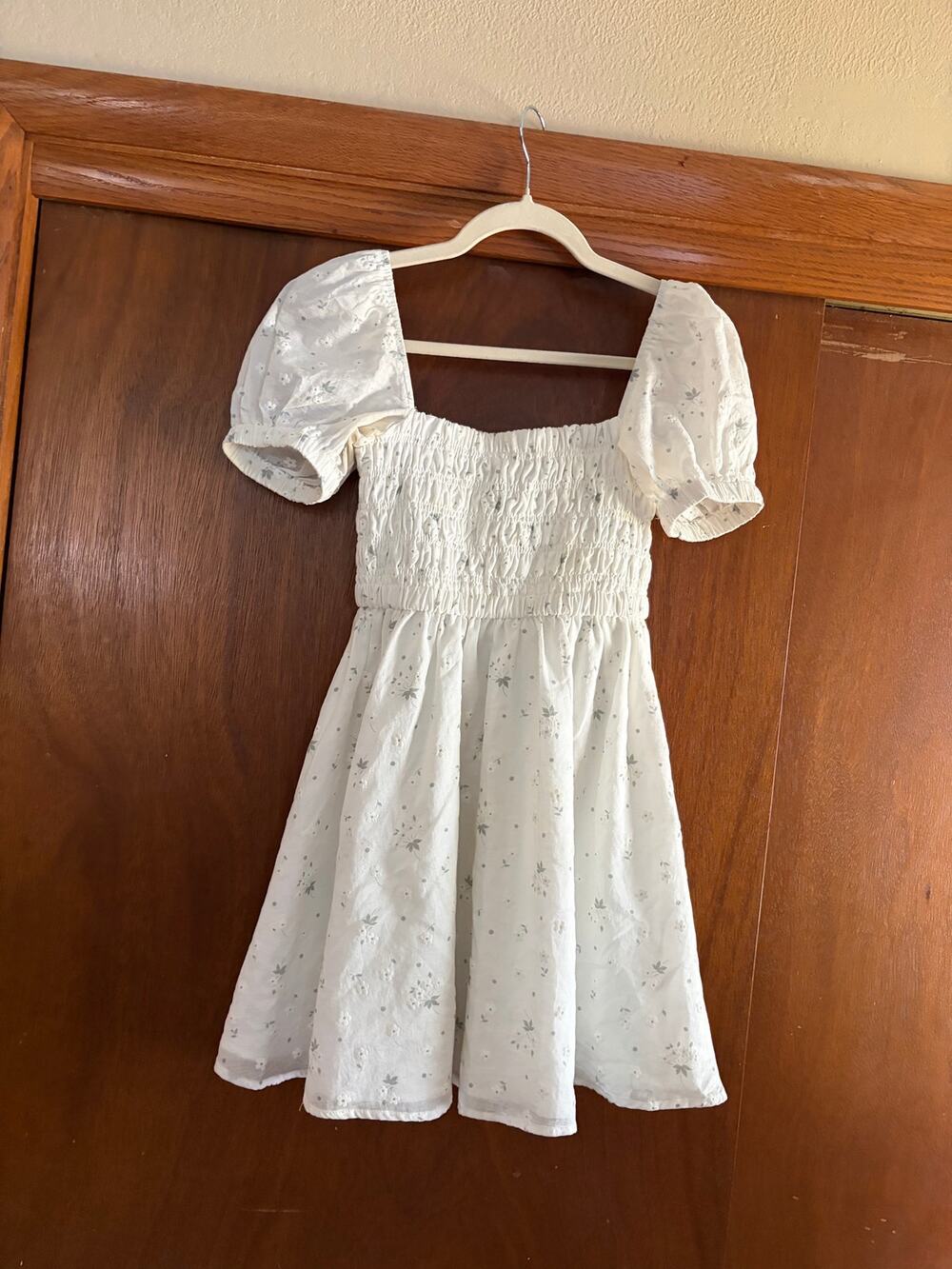Altar'd State Floral Smocked Mini Dress Women's XS White Puff Sleeve Cottage